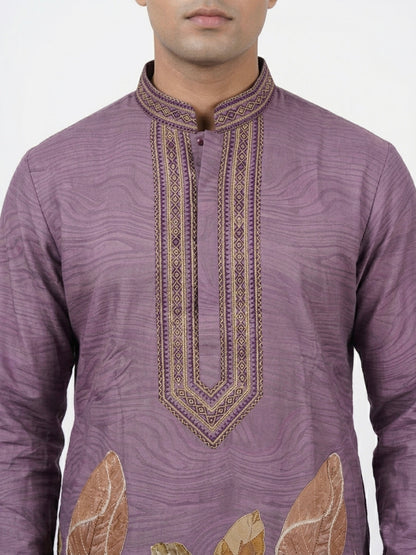 Purple  Art Silk  Foil Printed Kurta Set Festive Wear