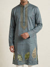 Gray  Art Silk  Foil Printed Kurta Set Festive Wear