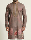 Brown Art Silk  Foil Printed Kurta Set Festive Wear
