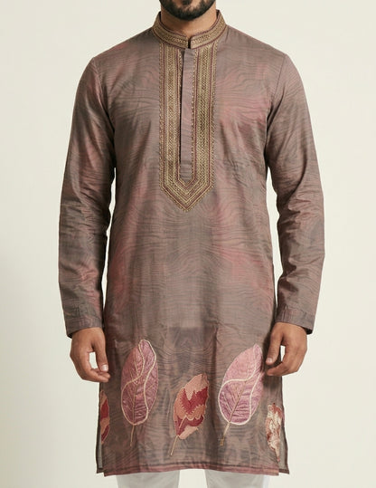 Brown Art Silk  Foil Printed Kurta Set Festive Wear