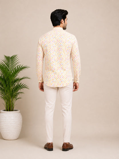 Multi Coloured Linen Printed Short Kurta