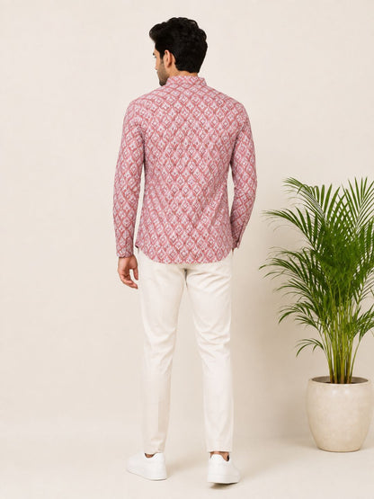 Onion Pink Cotton Printed Short Kurta