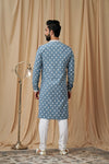 Air Force Blue Muslin Allover Embroidered Kurta Pyjama