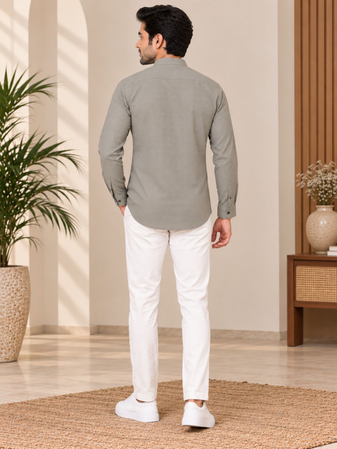 Sand Plain Textured Short Kurta