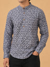 Gray Linen Printed Short Kurta