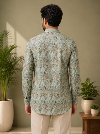 Moss Green Cotton Printed Short Kurta