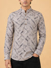 Beige Linen Printed Short Kurta