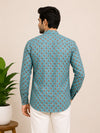 Turquoise Blue Cotton Printed Short Kurta