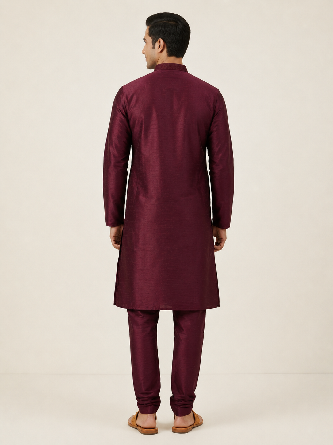 Wine Art Silk Plain Kurta Set Festive Wear