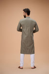 Olive Green Pure Cotton Self Jaquard Kurta Pyjama