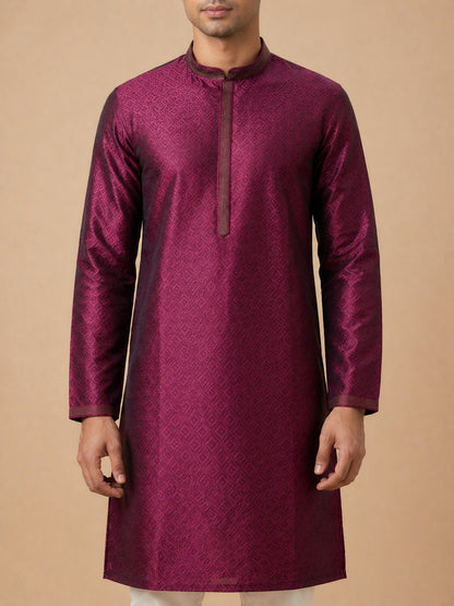 Maroon  Art Silk Jaquard Kurta Set Festive Wear
