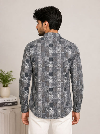 Ash Grey Cotton Printed Short Kurta