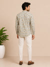 Beige Cotton Printed Short Kurta