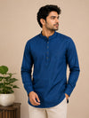 Teal Blue Plain Cotton Short Kurta