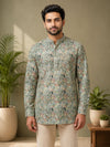 Moss Green Cotton Printed Short Kurta