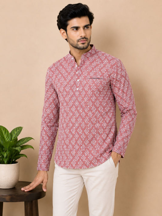 Onion Pink Cotton Printed Short Kurta