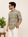 Coffee Brown Cotton Printed Short Kurta