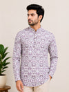 Lavender Linen Printed Short Kurta