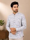 Green Linen Printed Short Kurta