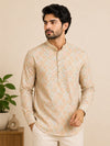 Lemon Yellow Cotton Printed Short Kurta