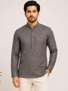 Slate Grey Cotton Printed Short Kurta