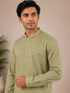 Olive Green Plain Cotton Short Kurta