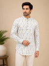 White Cotton Printed Short Kurta
