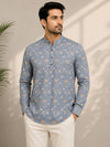 Pearl Grey Cotton Printed Short Kurta