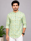 Pista Green Cotton Printed Short Kurta