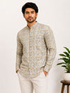 Beige Cotton Printed Short Kurta