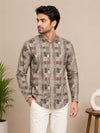 Olive Green Cotton Printed Short Kurta