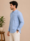Sky Blue Cotton Printed Short Kurta