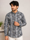 Ash Grey Cotton Printed Short Kurta