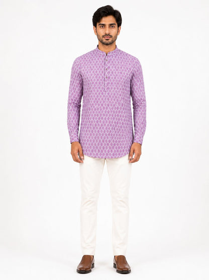 Lavender Linen Printed Short Kurta