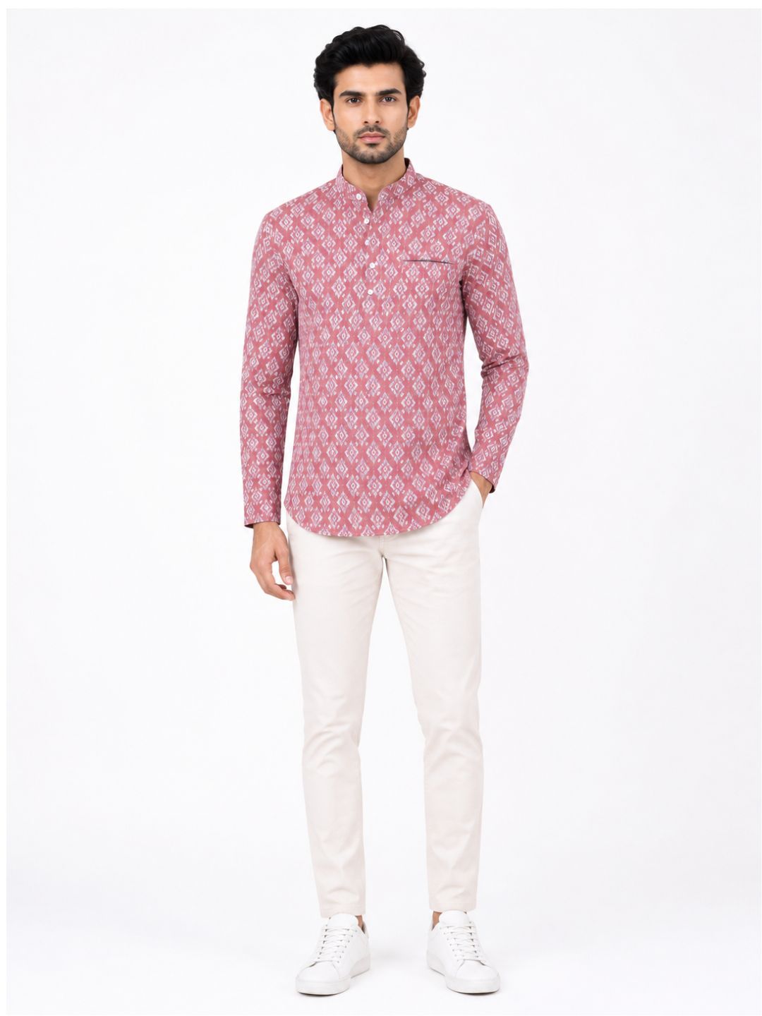Onion Pink Cotton Printed Short Kurta