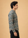 Bottle Green Linen Printed Short Kurta
