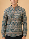 Bottle Green Linen Printed Short Kurta