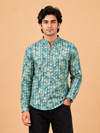 Mint Green Linen Printed Short Kurta