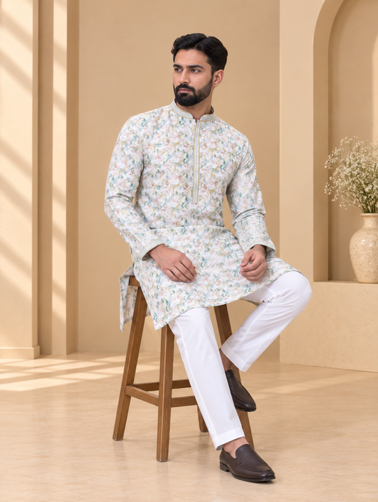 Pista Green Printed Kurta Pyjama