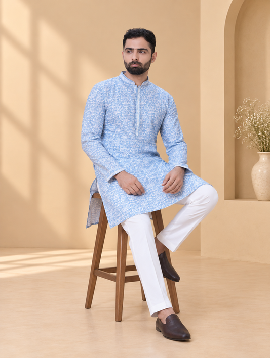 Sky Blue Printed Kurta Pyjama