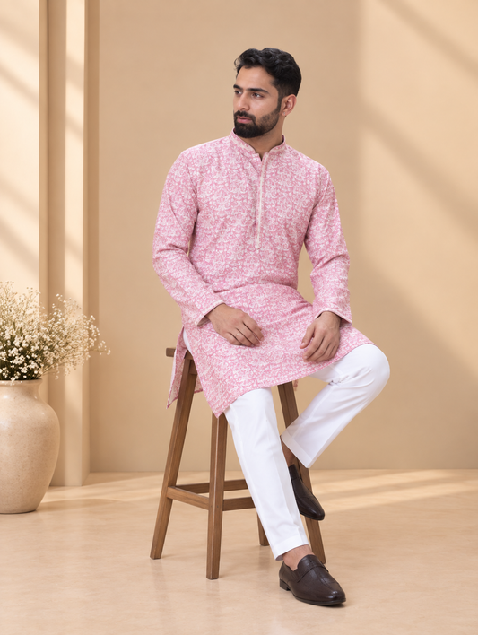 Onion Pink Printed Kurta Pyjama