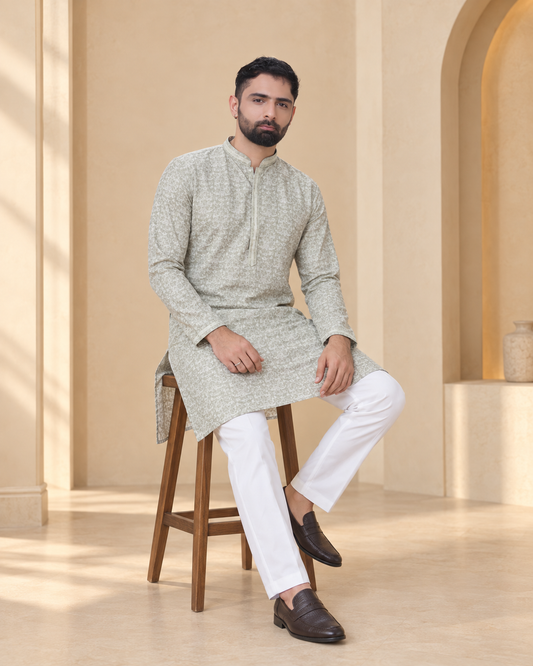 Pista Green Printed Kurta Pyjama