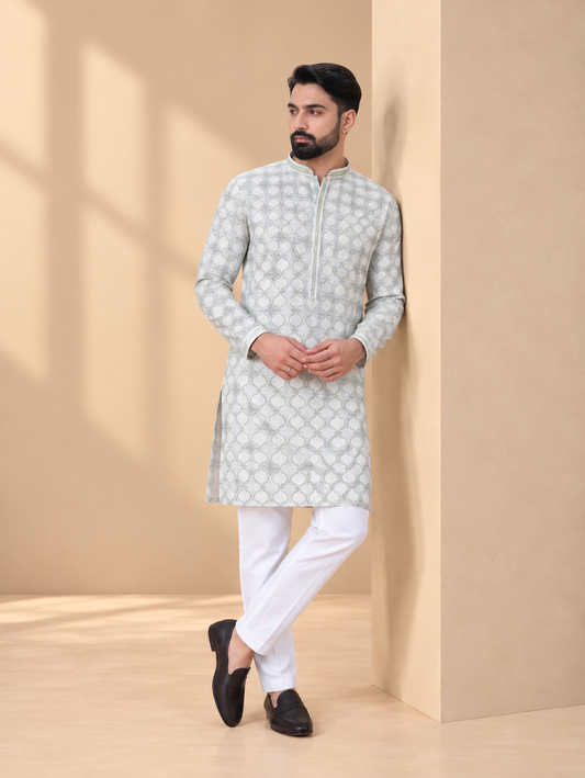 Pista Green Printed Kurta Pyjama