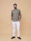 Light Olive Linen Plain Short Kurta
