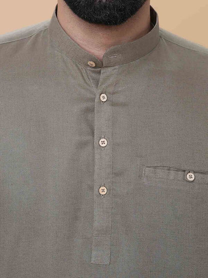 Light Olive Linen Plain Short Kurta