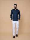 Teal Blue Linen Plain Short Kurta