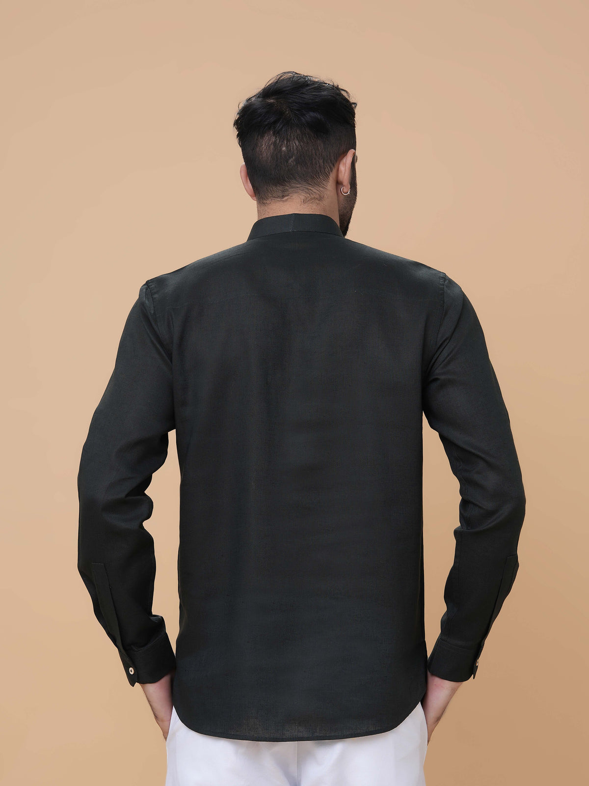 Bottle Green Linen Plain Short Kurta