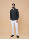 Bottle Green Linen Plain Short Kurta