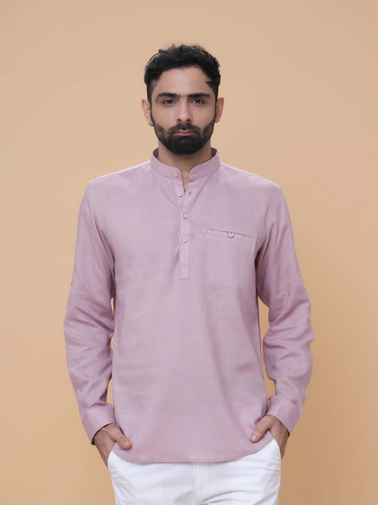 Onion Pink Linen Plain Short Kurta