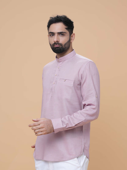 Onion Pink Linen Plain Short Kurta